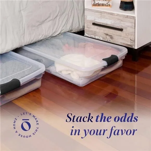 2-Pack Under Bed Storage, Clear Plastic Containers with Lids, 60 Quart Gray